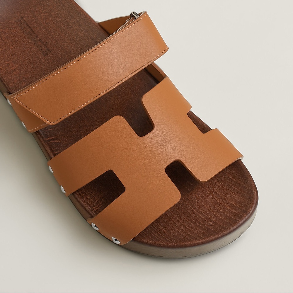 Hermes Women’s Kos - Leather Slide Sandals in Cognac